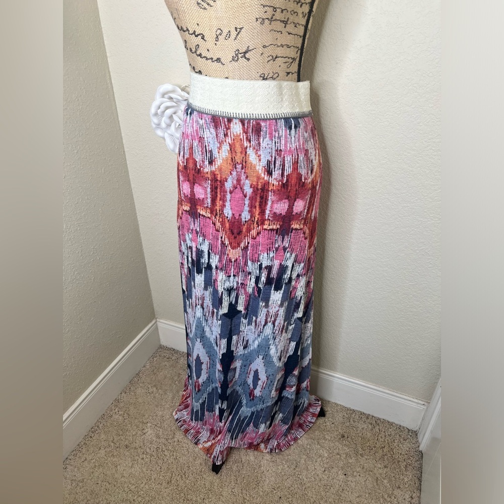 Anthropologie Vanessa Virginia Ikat Textured Pleated Maxi Skirt L - Picture 5 of 16